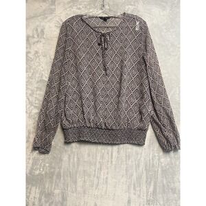 FOREVER 21 Contemporary‎ Long Sleeve Floral Front Tie Top Blouse Women's Size L